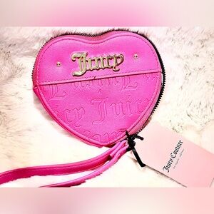 Juicy Couture Pink Heart Wristlet with Gold Accents